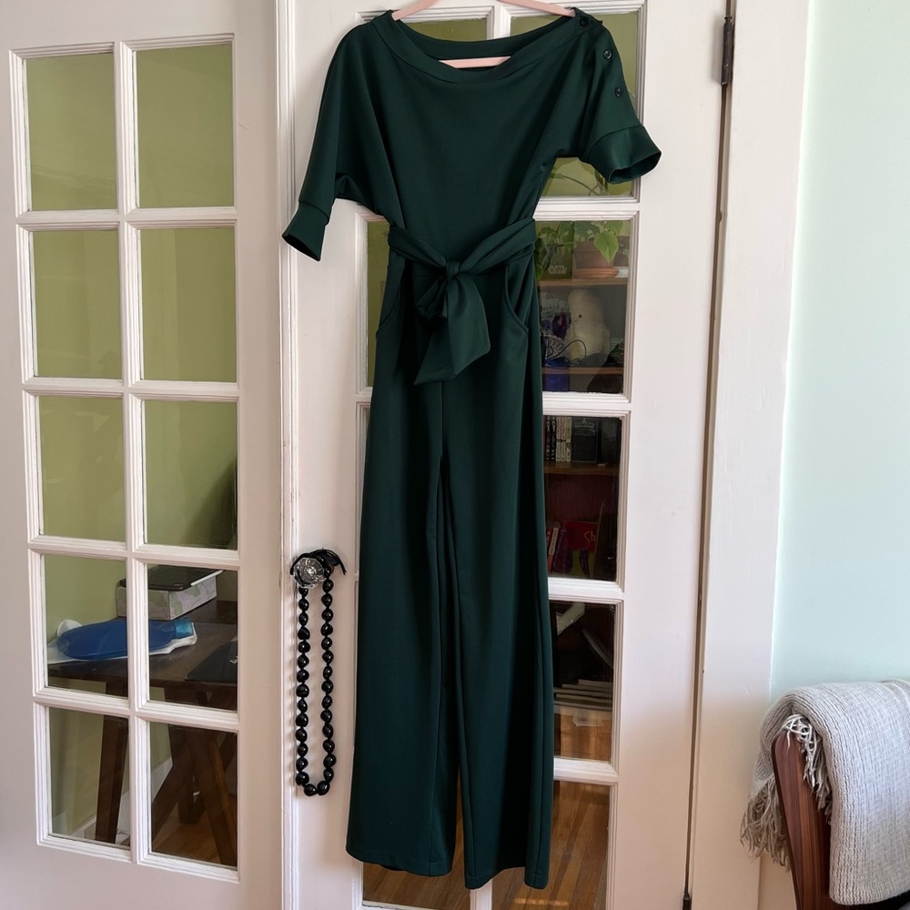 Emerald Green off-shoulder jumpsuit, size S